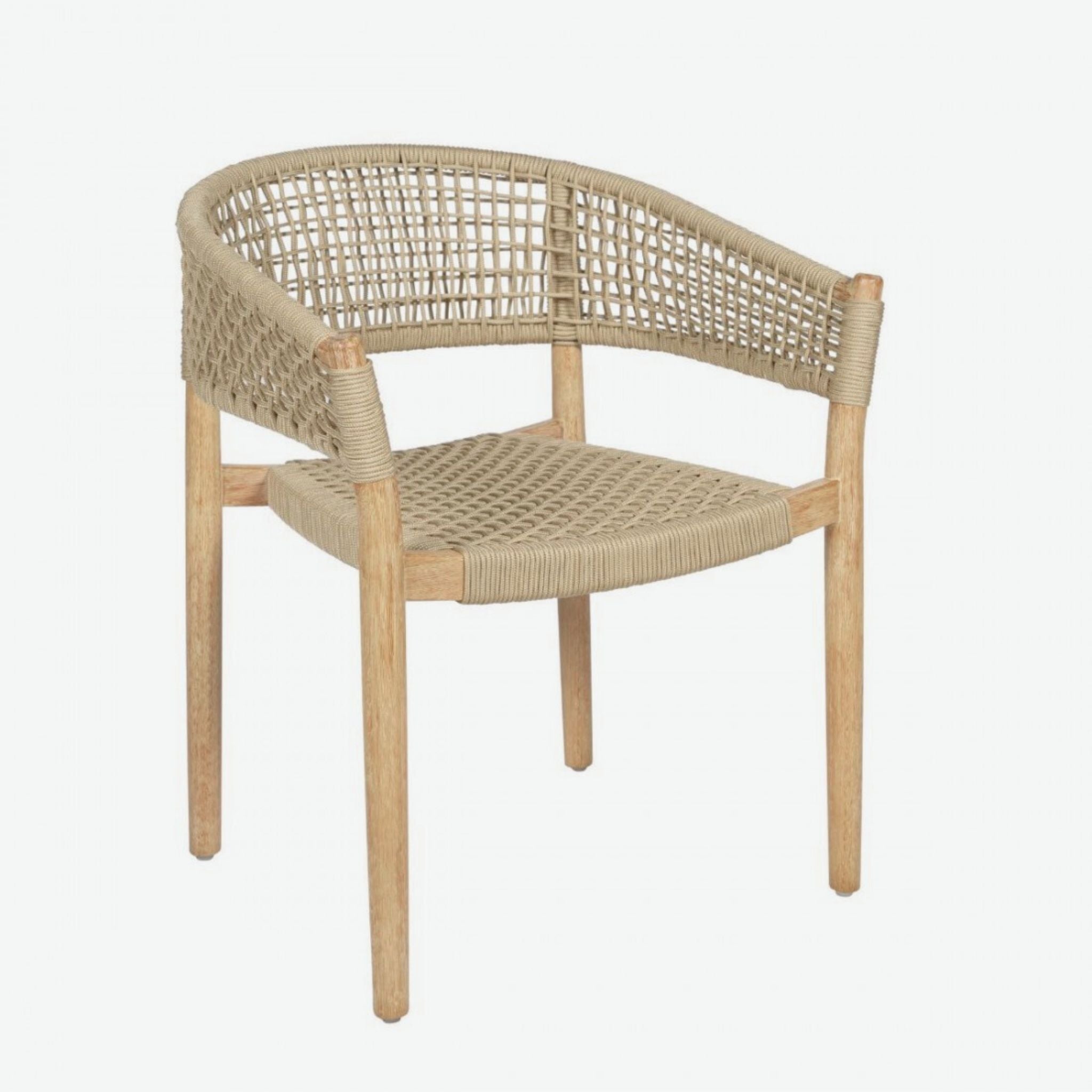 Crisal Decoracion Ibiza Outdoor Chair with Rounded Backrest Eucalyptus Wood and Sand Coloured Rope Set of 2 - ModernistaLiving