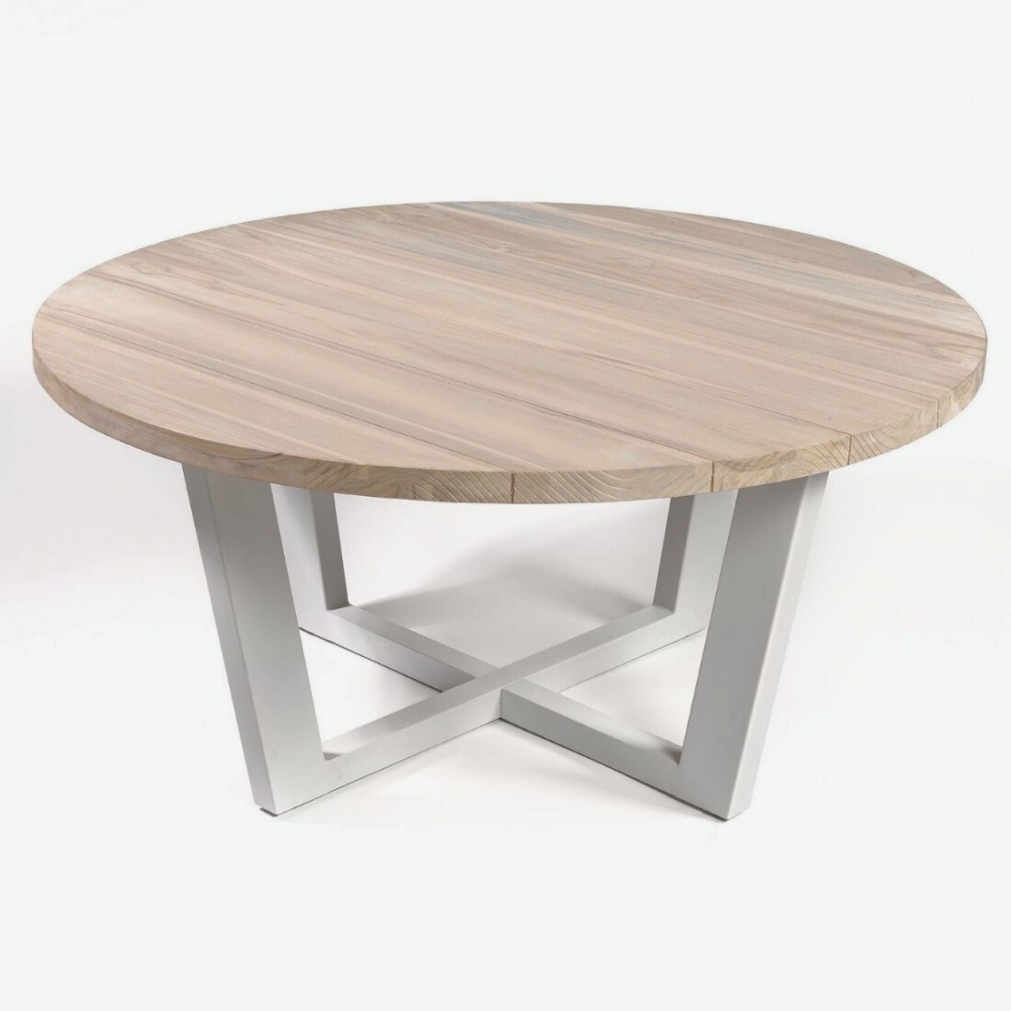 Crisal Decoracion Ivory Round Wooden Outdoor Dining Table with Taupe Tone Metal Leg - ModernistaLiving