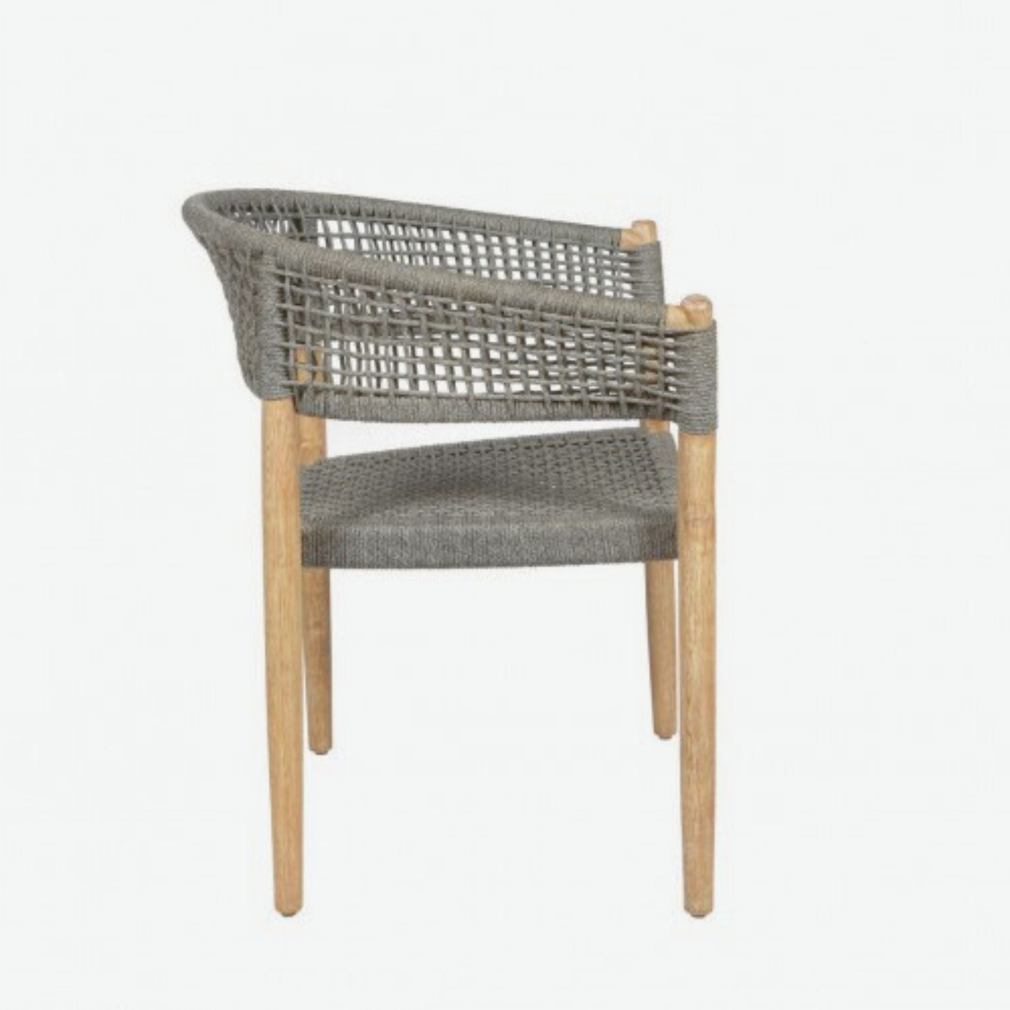 Crisal Decoracion Ibiza-B Outdoor Dining Chair in Wood and Gray Rope with Rounded Backrest Set of 2 - ModernistaLiving