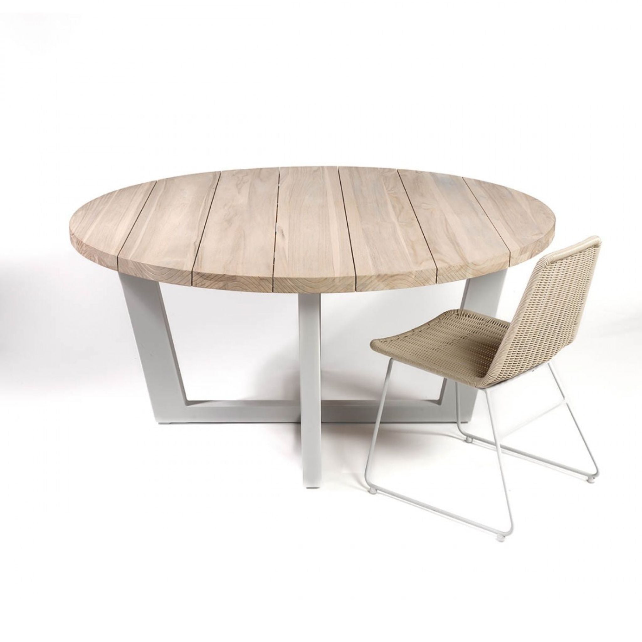 Crisal Decoracion Ivory Round Wooden Outdoor Dining Table with Taupe Tone Metal Leg - ModernistaLiving