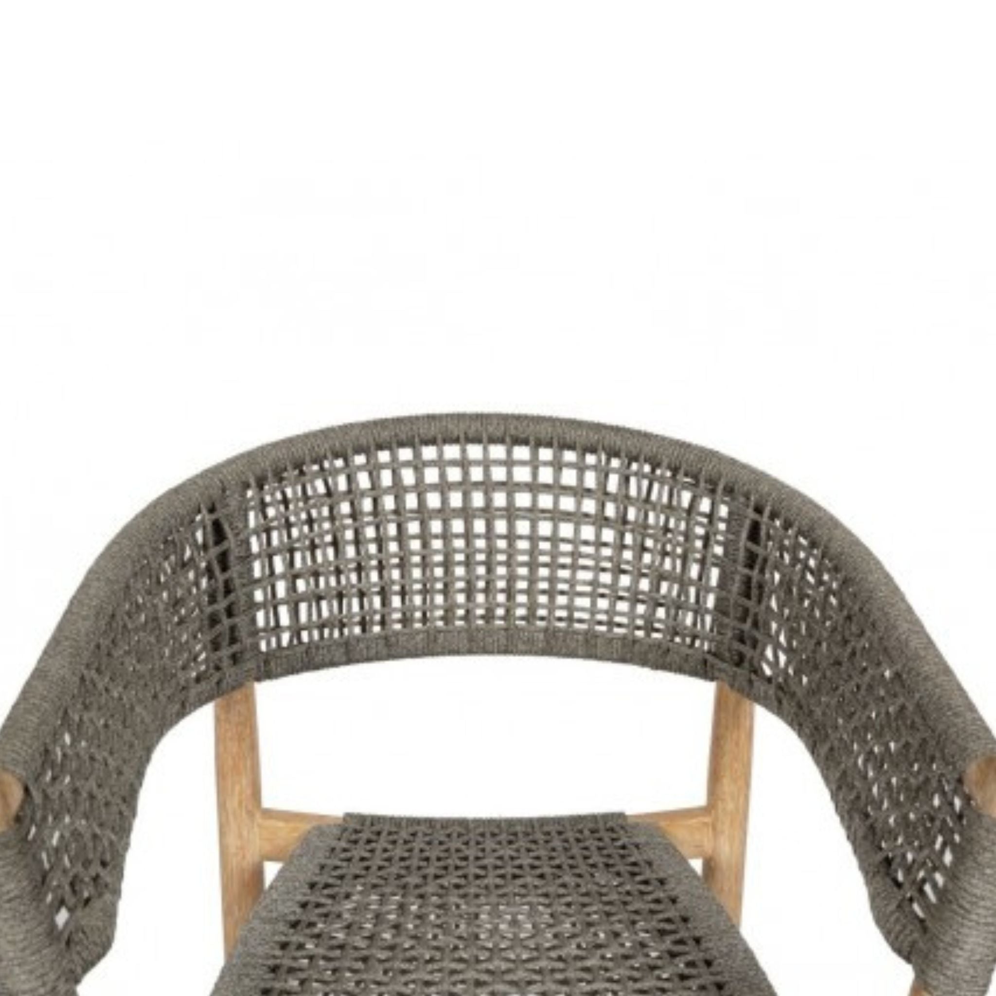 Crisal Decoracion Ibiza-B Outdoor Dining Chair in Wood and Gray Rope with Rounded Backrest Set of 2 - ModernistaLiving