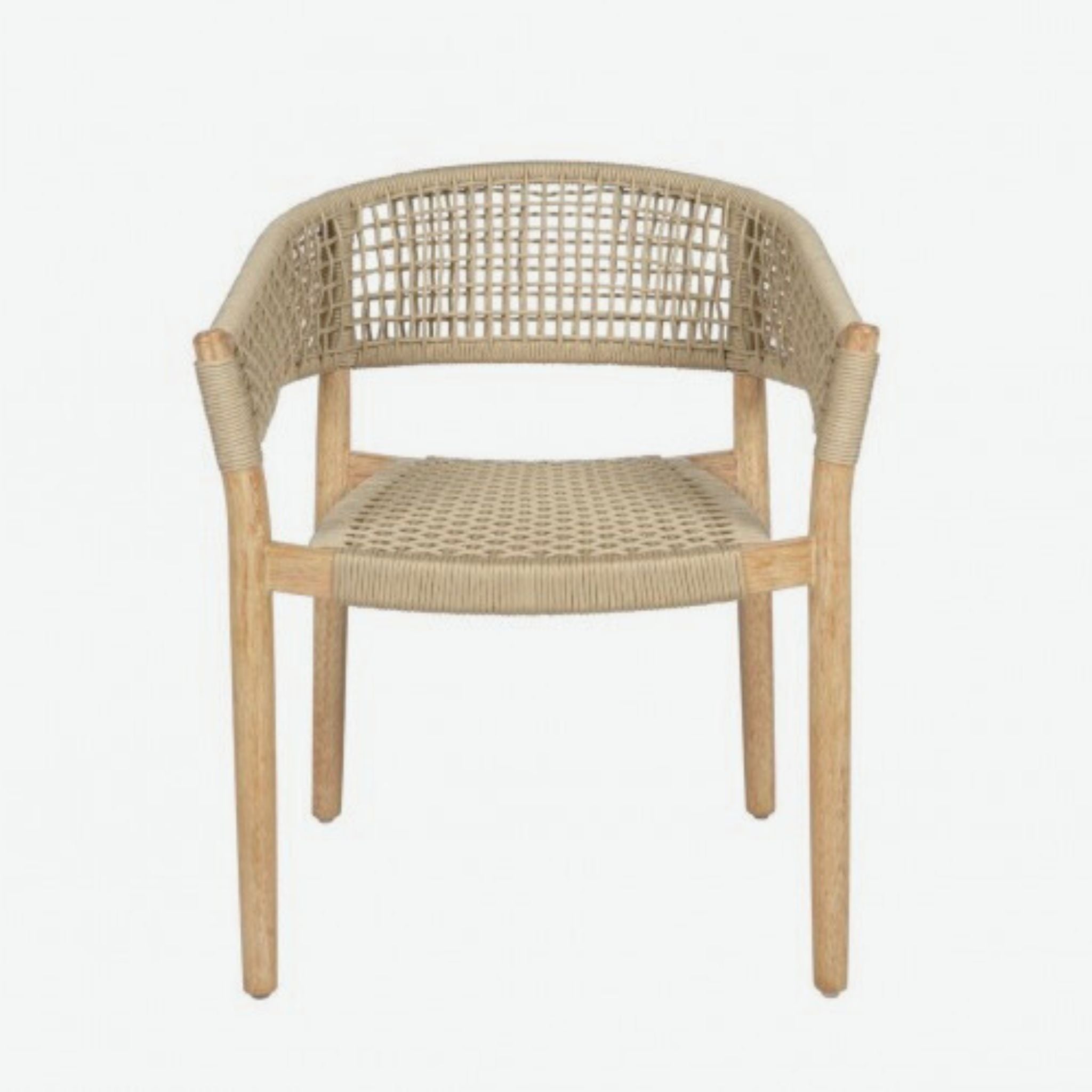 Crisal Decoracion Ibiza Outdoor Chair with Rounded Backrest Eucalyptus Wood and Sand Coloured Rope Set of 2 - ModernistaLiving