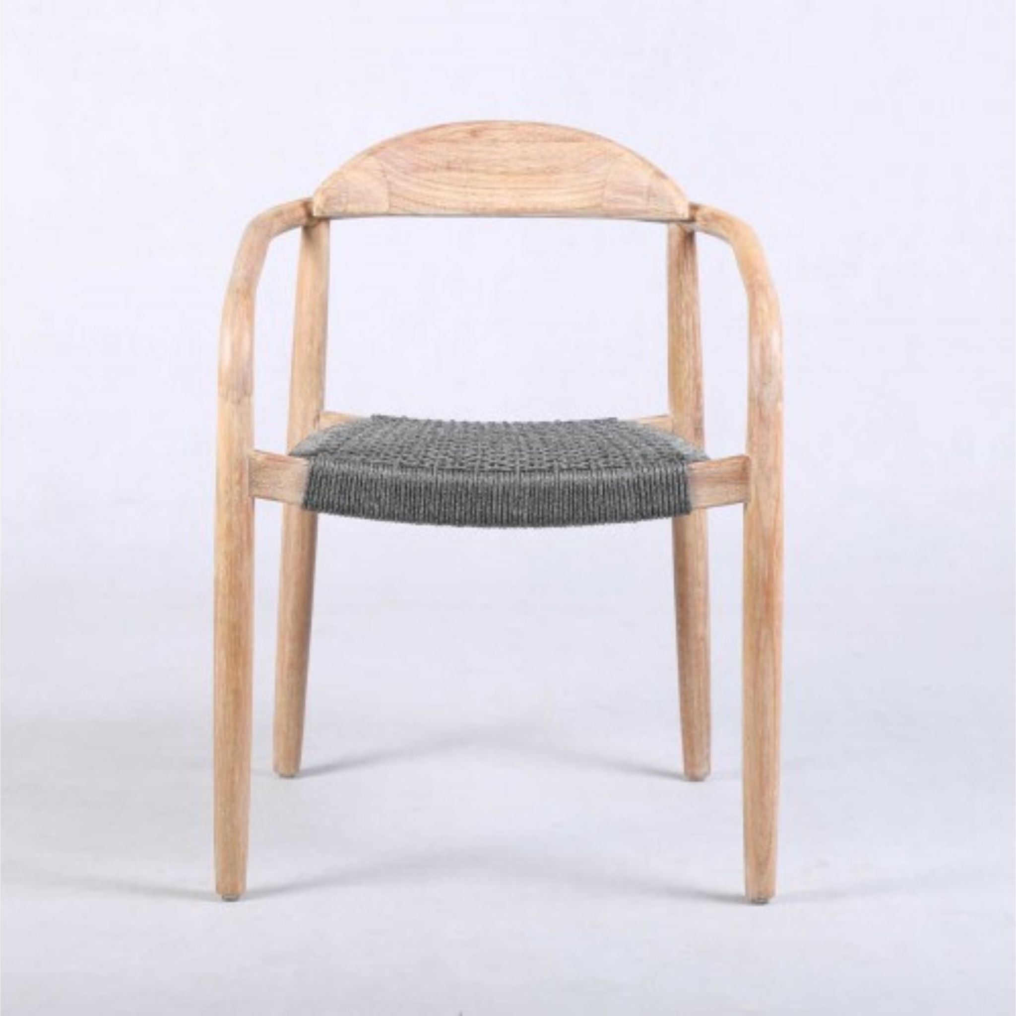 Crisal Decoracion Javiro-B Outdoor Dining Chair Eucalyptus Wood and Gray Rope Set of 2