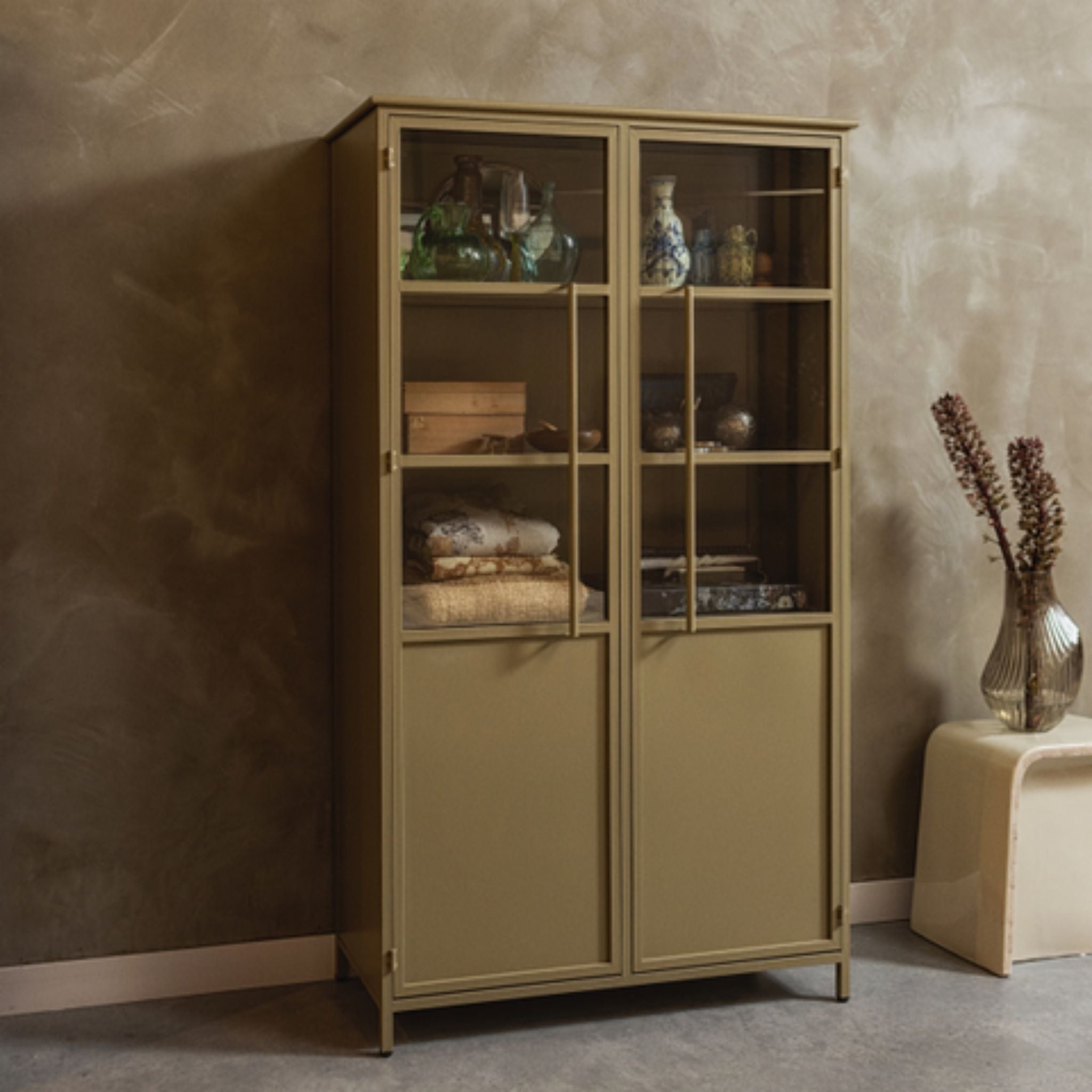 BePureHome Exhibit Cabinet Metal Khaki - ModernistaLiving