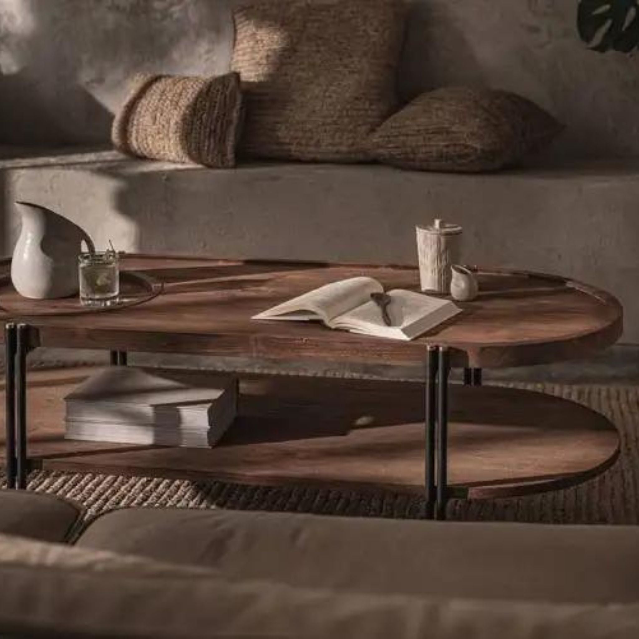 dBodhi Coco Oval Coffee Table with Tray and 2 Tops Reclaimed Teak - ModernistaLiving