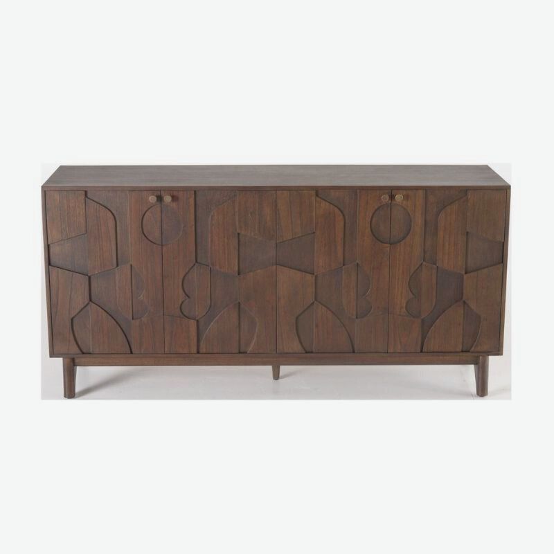Crisal Decoracion Indome Sideboard Brown wooden 3 doors with relief - ModernistaLiving