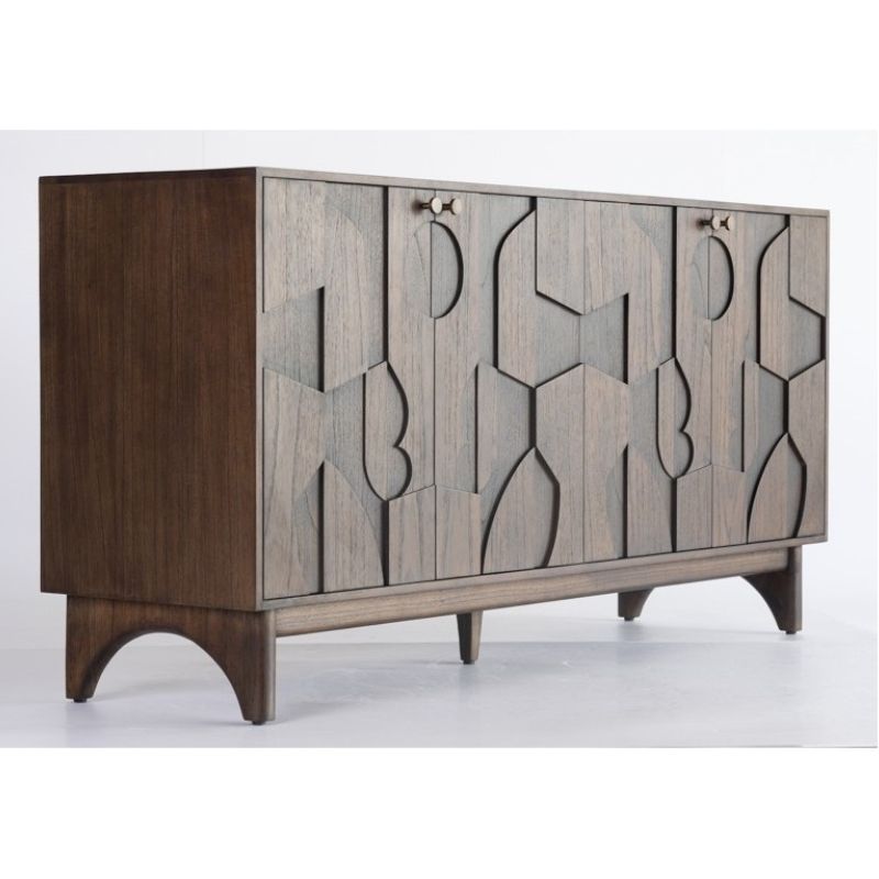 Crisal Decoracion Indome Sideboard Brown wooden 3 doors with relief - ModernistaLiving