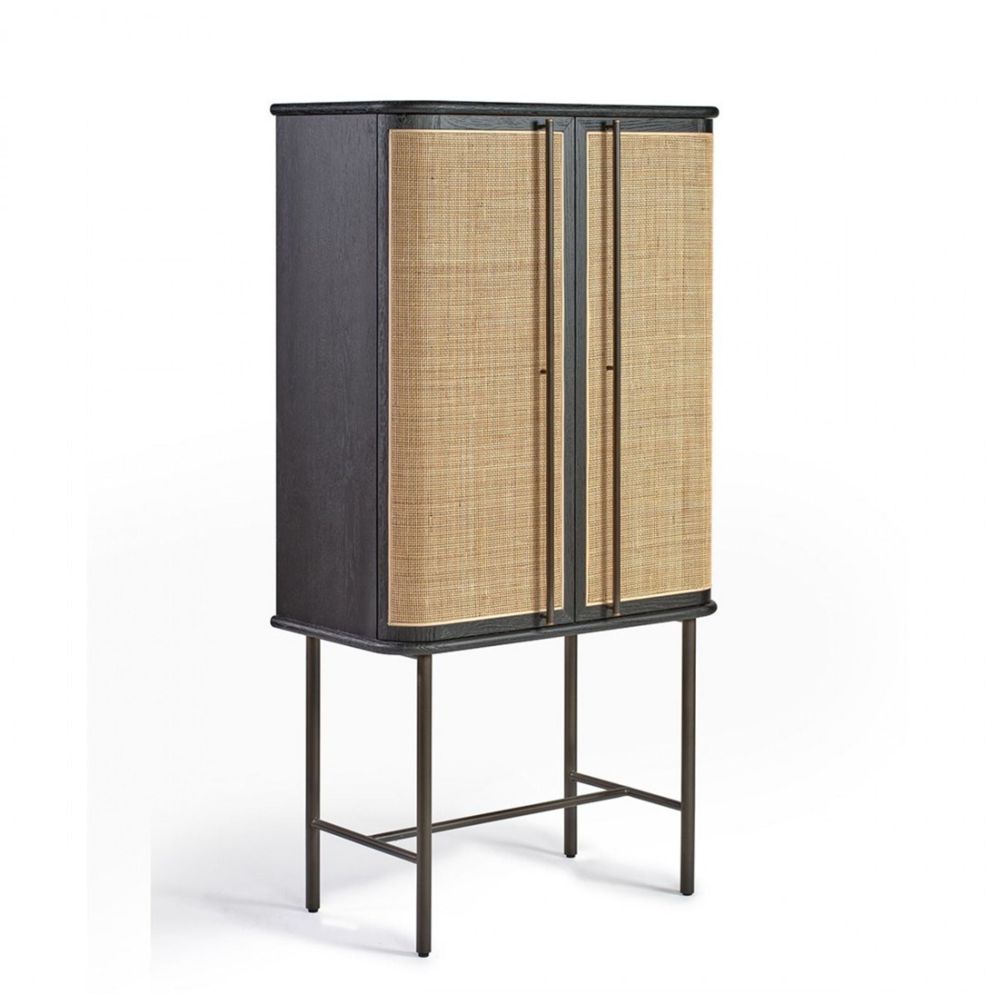 Crisal Decoracion Kron-2 Dark Oak and Natural Rattan Cabinet - ModernistaLiving