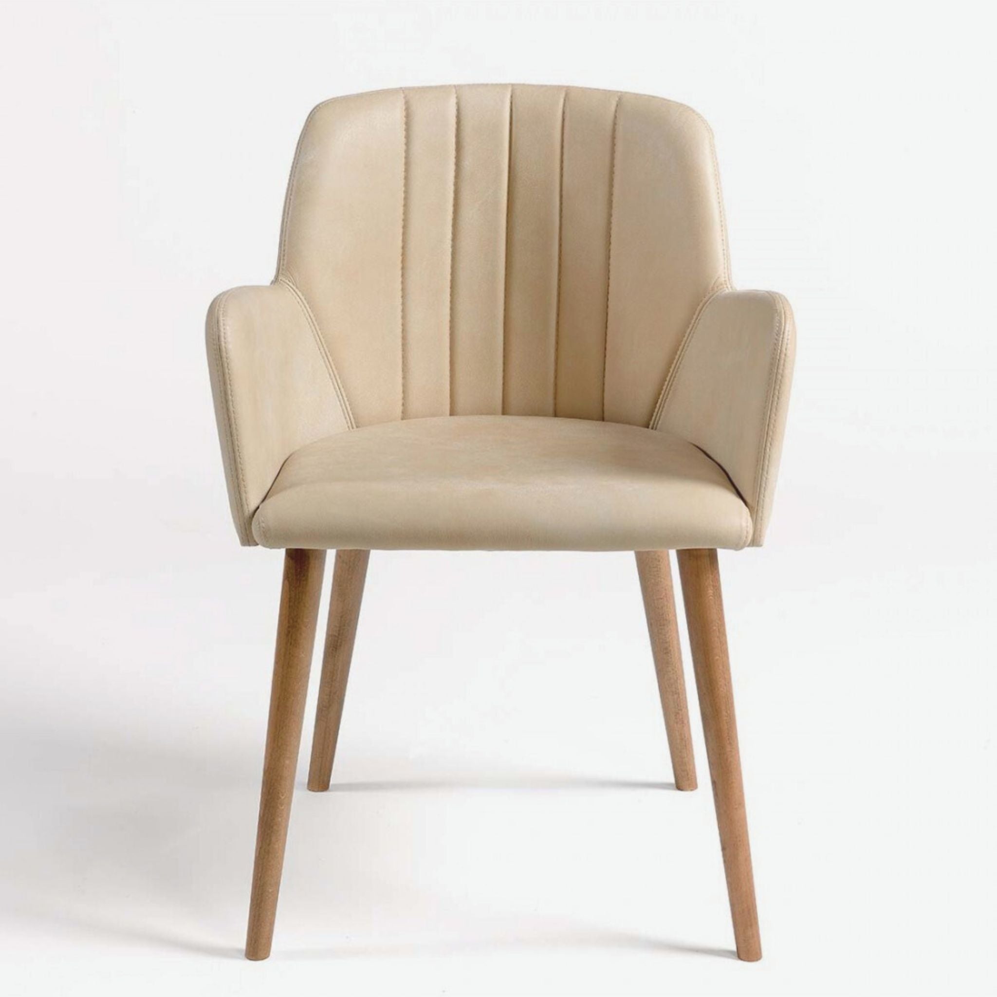 Crisal Decoracion Beige Leather Dining Chair with Wooden Legs - ModernistaLiving