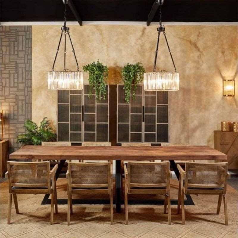 Crisal Decoracion Diago Oak Dining Table with Metal Central Foot - ModernistaLiving