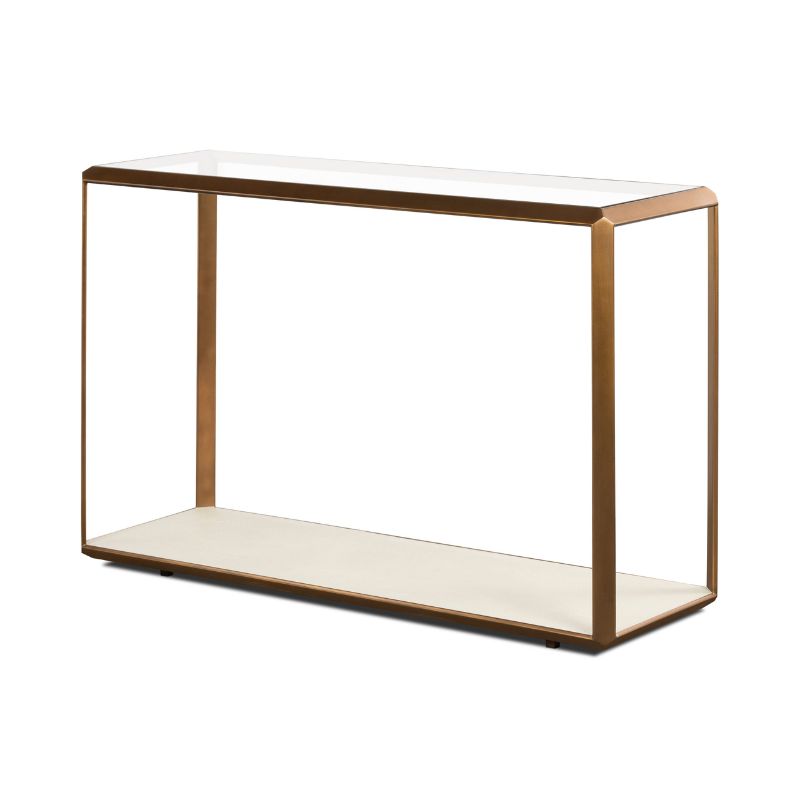 D.I. Designs Elmley Console Table Ivory Glass Top Antique Brass Surround - ModernistaLiving