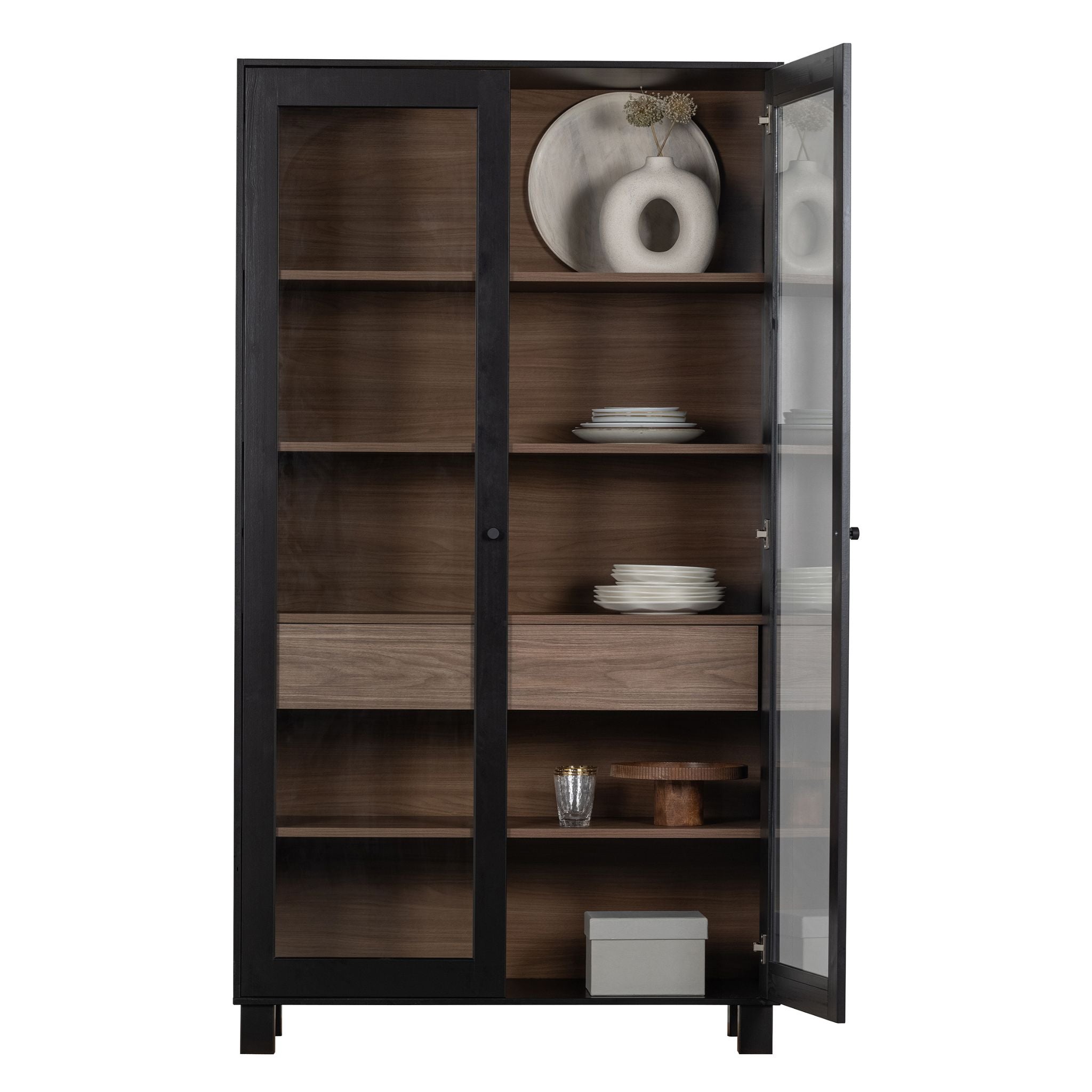 Woood Goos 2 Doors Cabinet Pine Black/Walnut (FSC) - ModernistaLiving