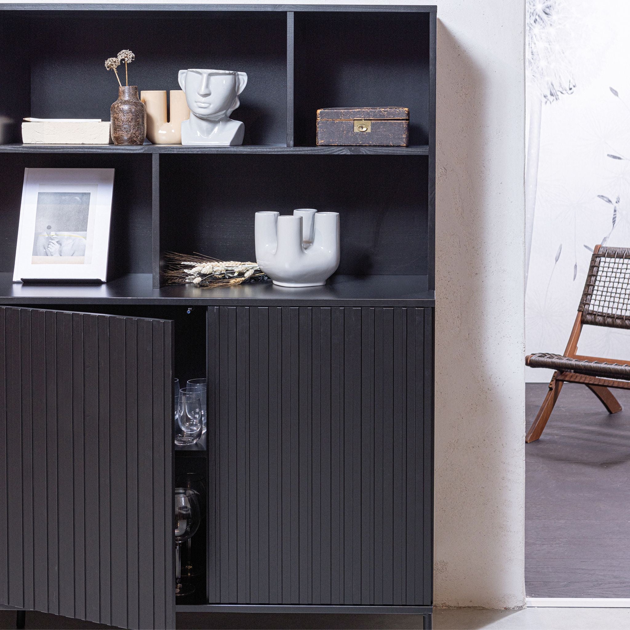 Woood New Gravure Wall Cabinet Pine Black (FSC) - ModernistaLiving