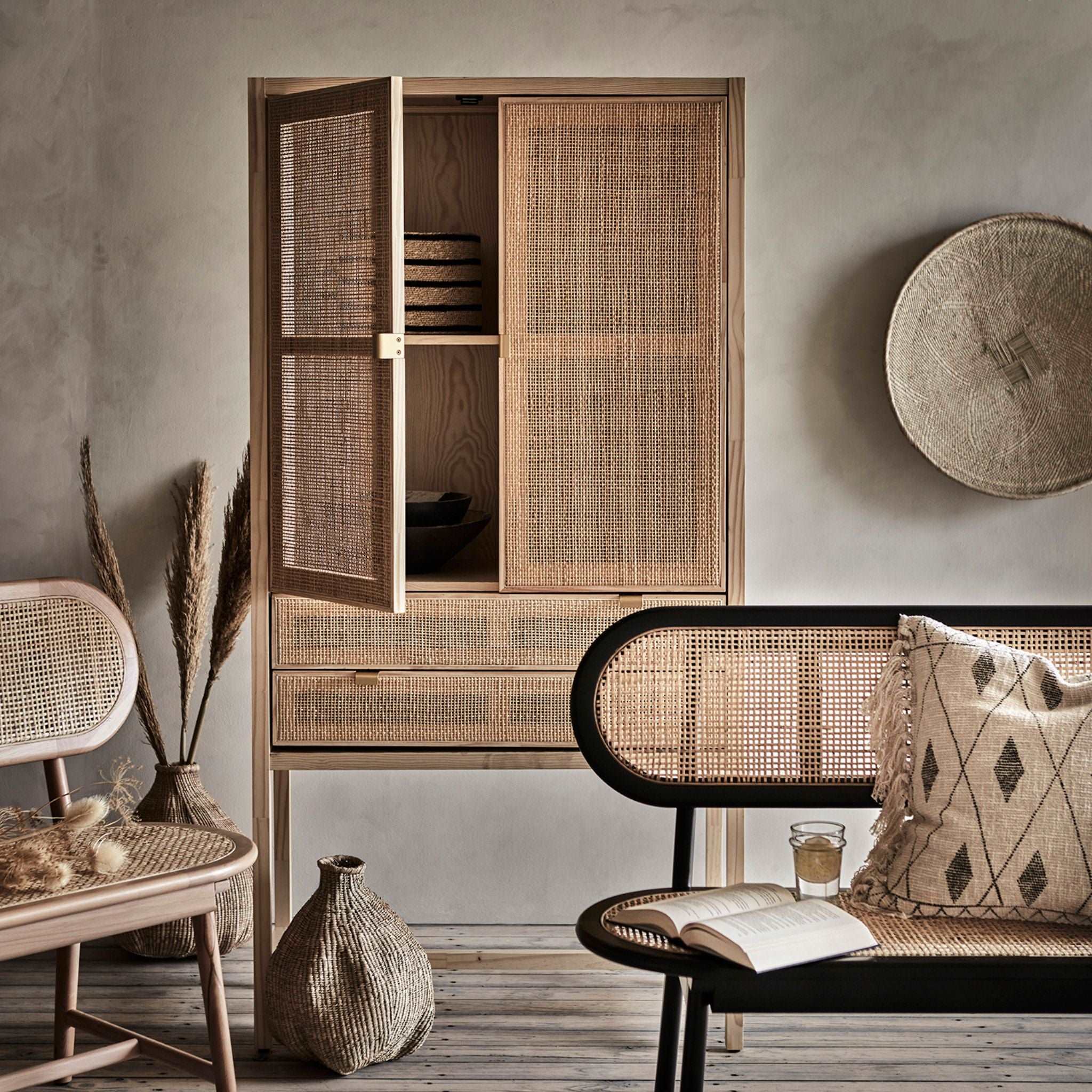 Affari of Sweden Harry Cabinet Natural Pine Rattan - ModernistaLiving