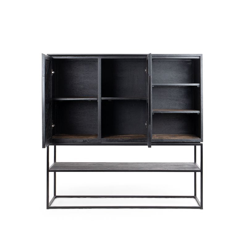 dBodhi Karma Charcoal Cabinet 2 Doors 3 Shelves 1 Open Rack Reclaimed Wood - ModernistaLiving