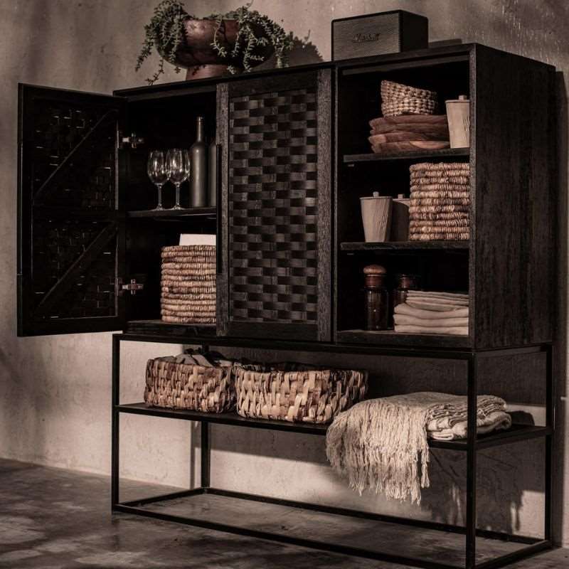 dBodhi Karma Charcoal Cabinet 2 Doors 3 Shelves 1 Open Rack Reclaimed Wood - ModernistaLiving
