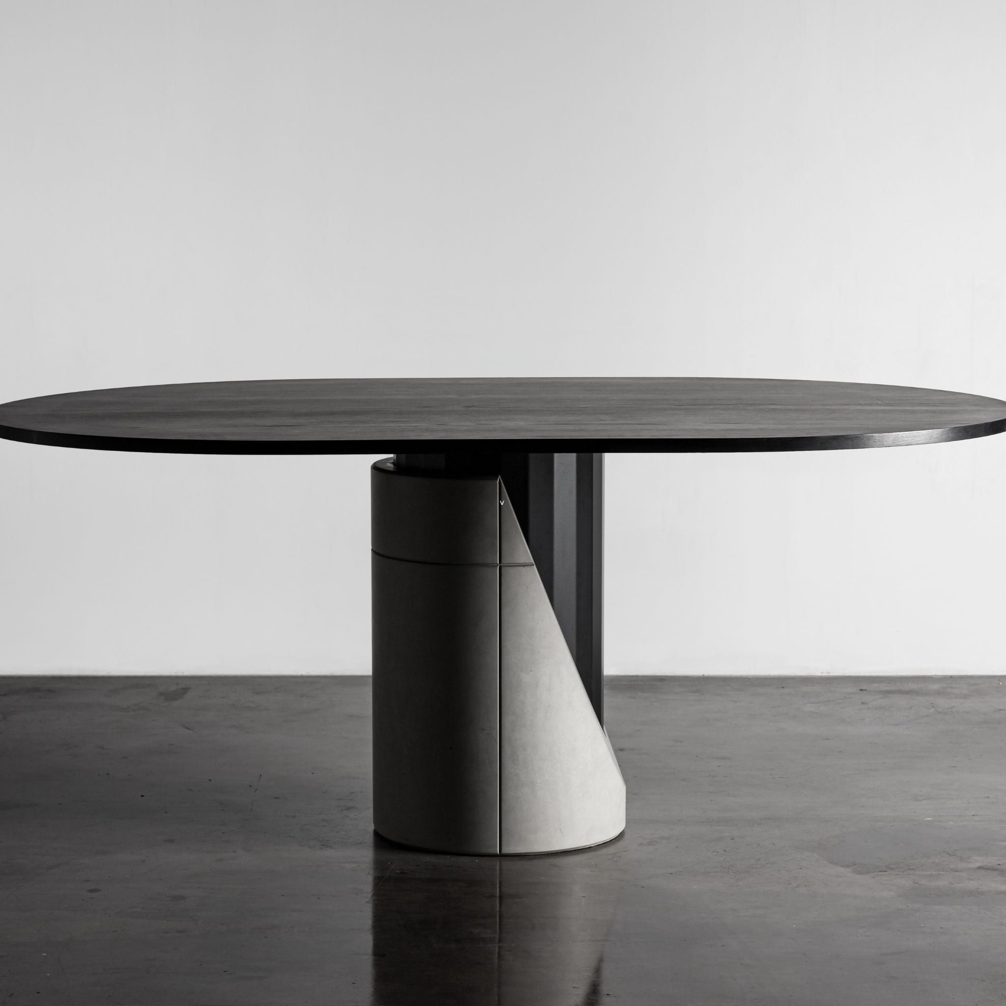 Lyon Beton Sharp Oblong Dining Table Fiber Concrete Steel Black Oak Veneer - ModernistaLiving