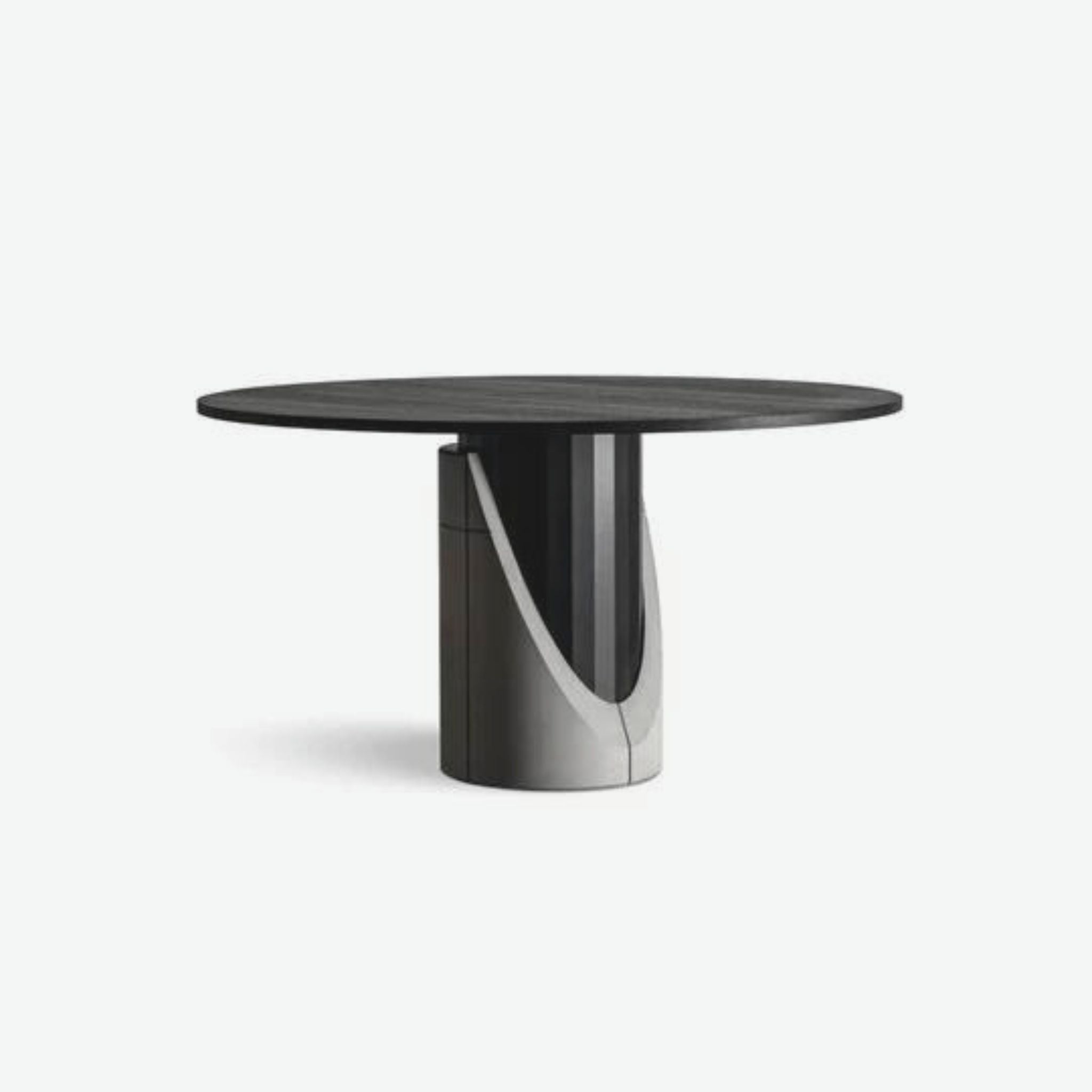 Lyon Beton Sharp Round Dining Table Fiber Concrete Steel Black Oak Veneer - ModernistaLiving