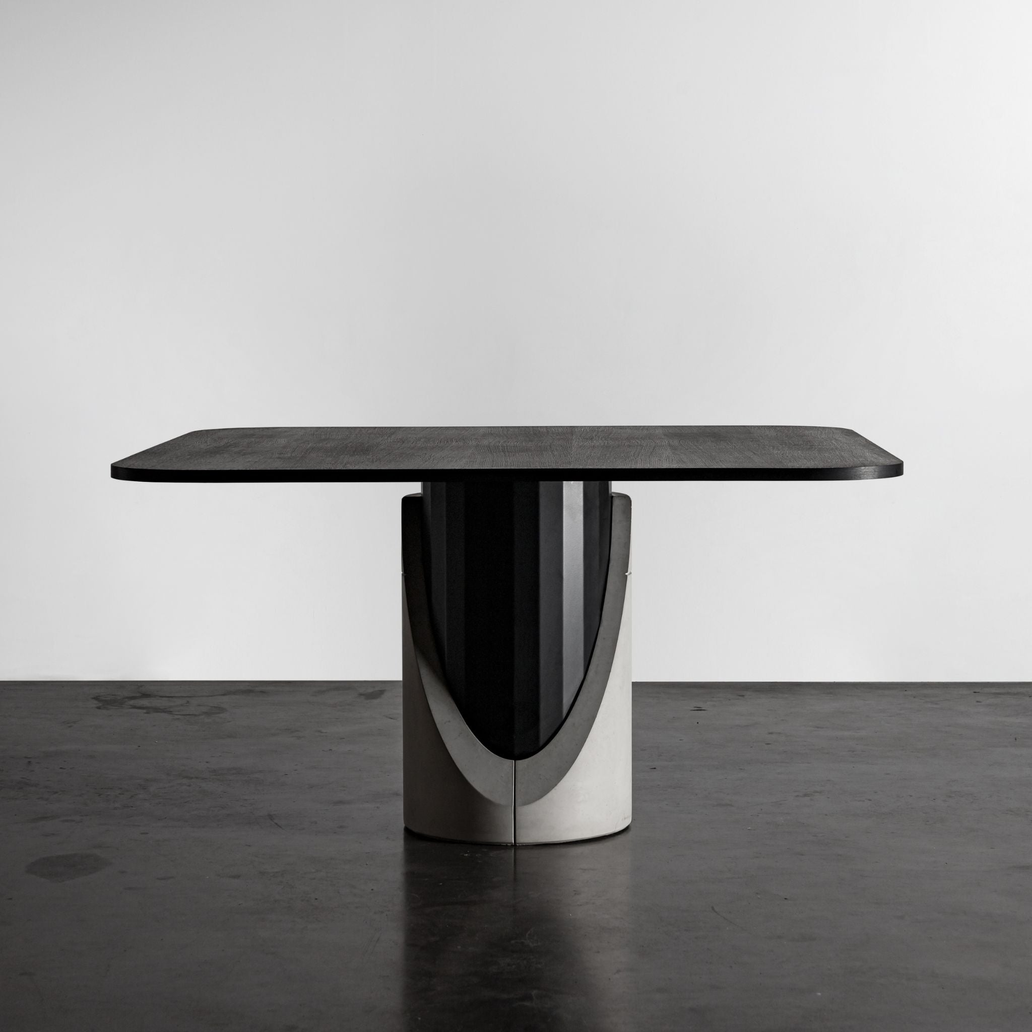 Lyon Beton Sharp Square Dining Table Fiber Concrete Steel Black Oak Veneer - ModernistaLiving