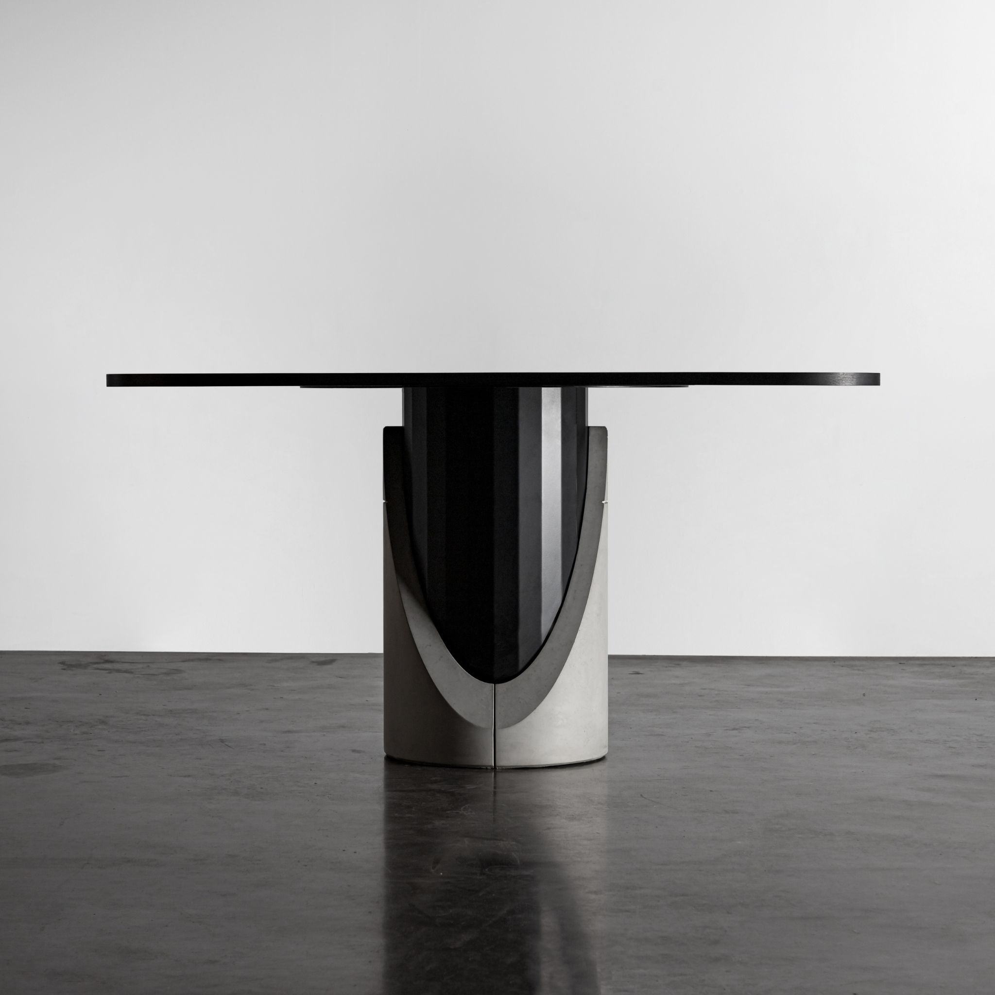 Lyon Beton Sharp Square Dining Table Fiber Concrete Steel Black Oak Veneer - ModernistaLiving