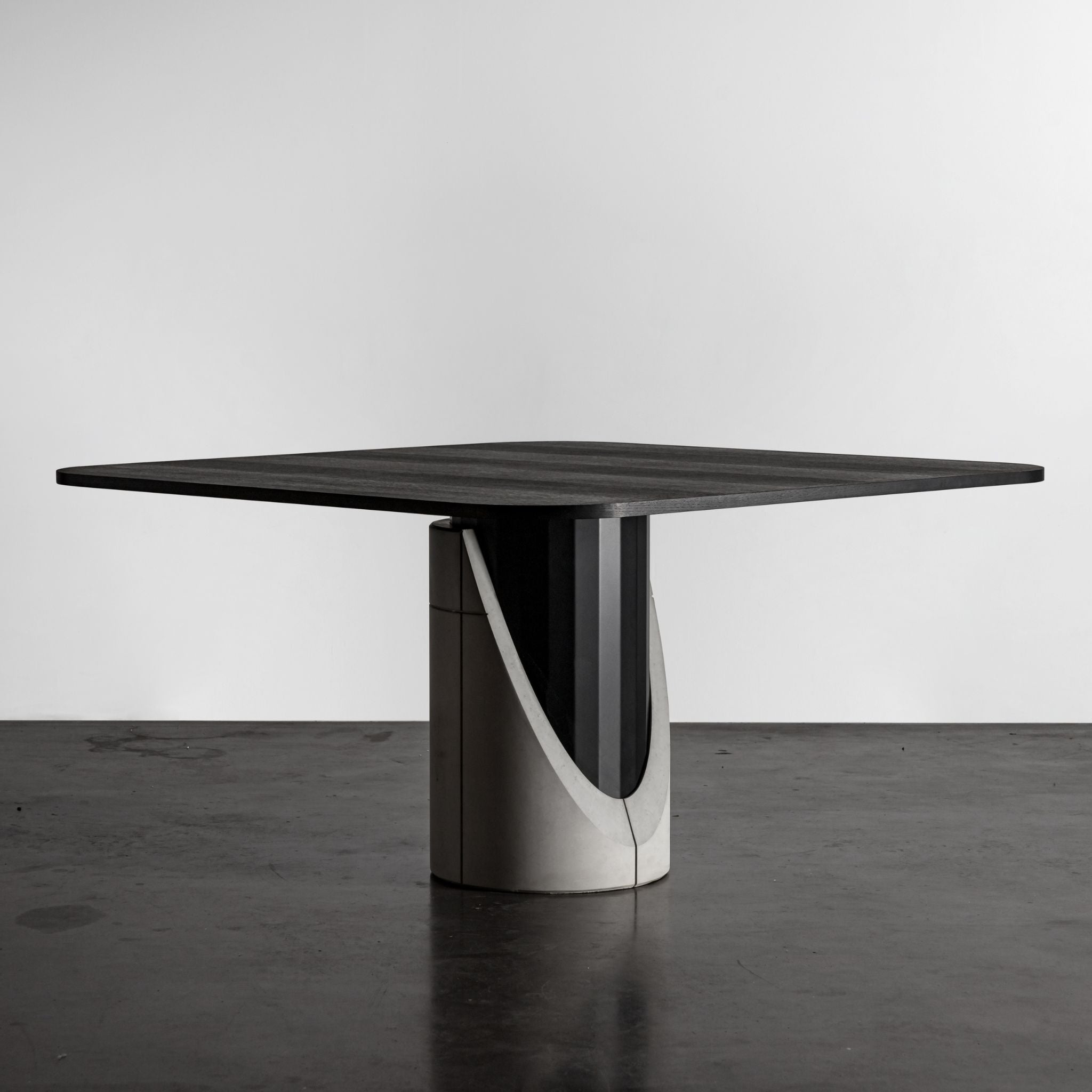 Lyon Beton Sharp Square Dining Table Fiber Concrete Steel Black Oak Veneer - ModernistaLiving