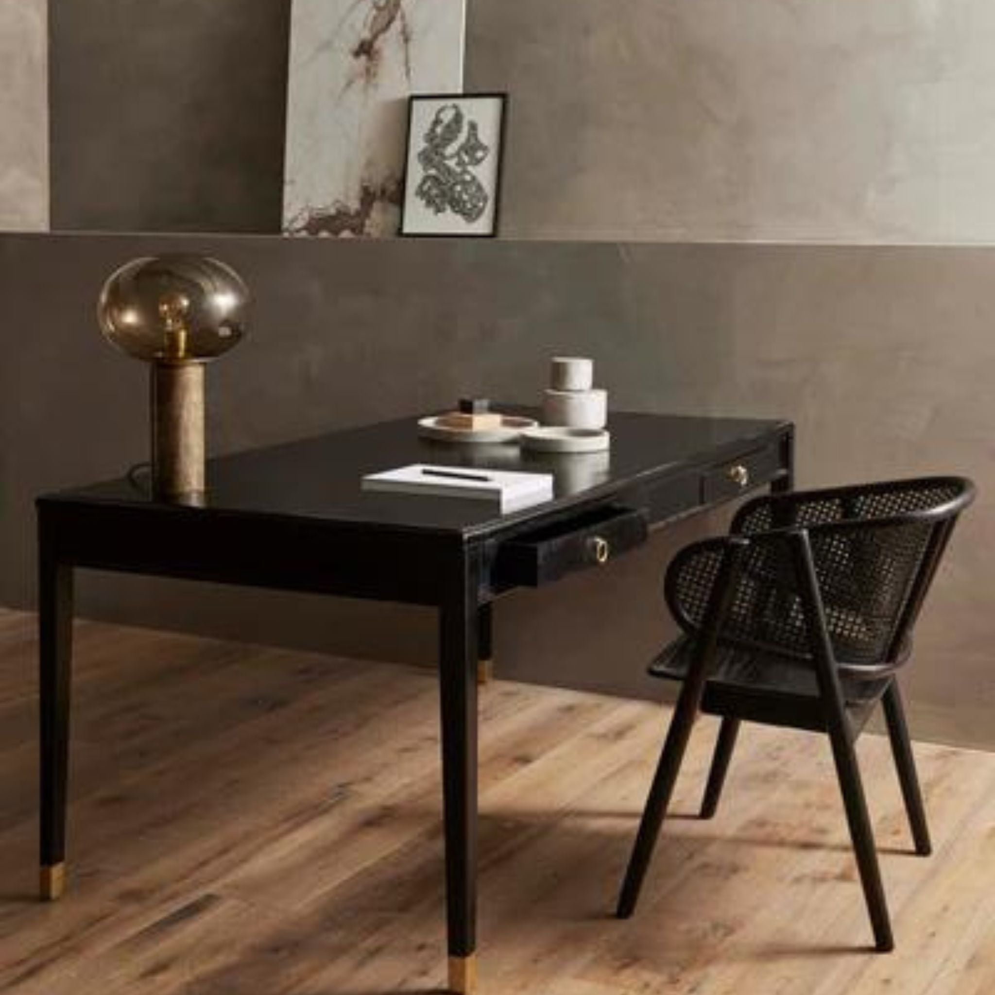 Nordal Ems Desk with 2 Drawers Black Wood - ModernistaLiving