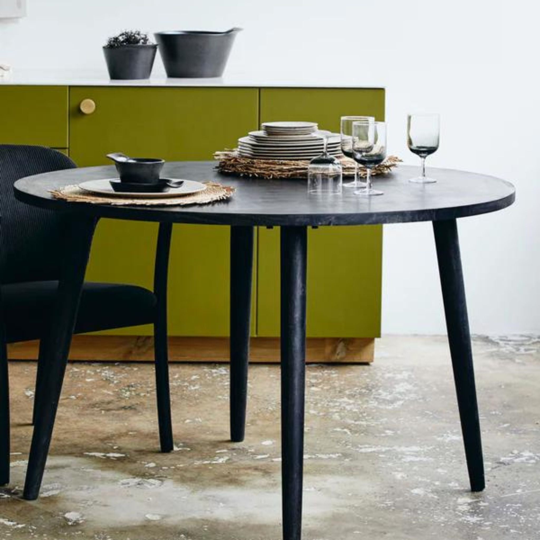 Nordal Hau Round Dining Table Black Wood - ModernistaLiving