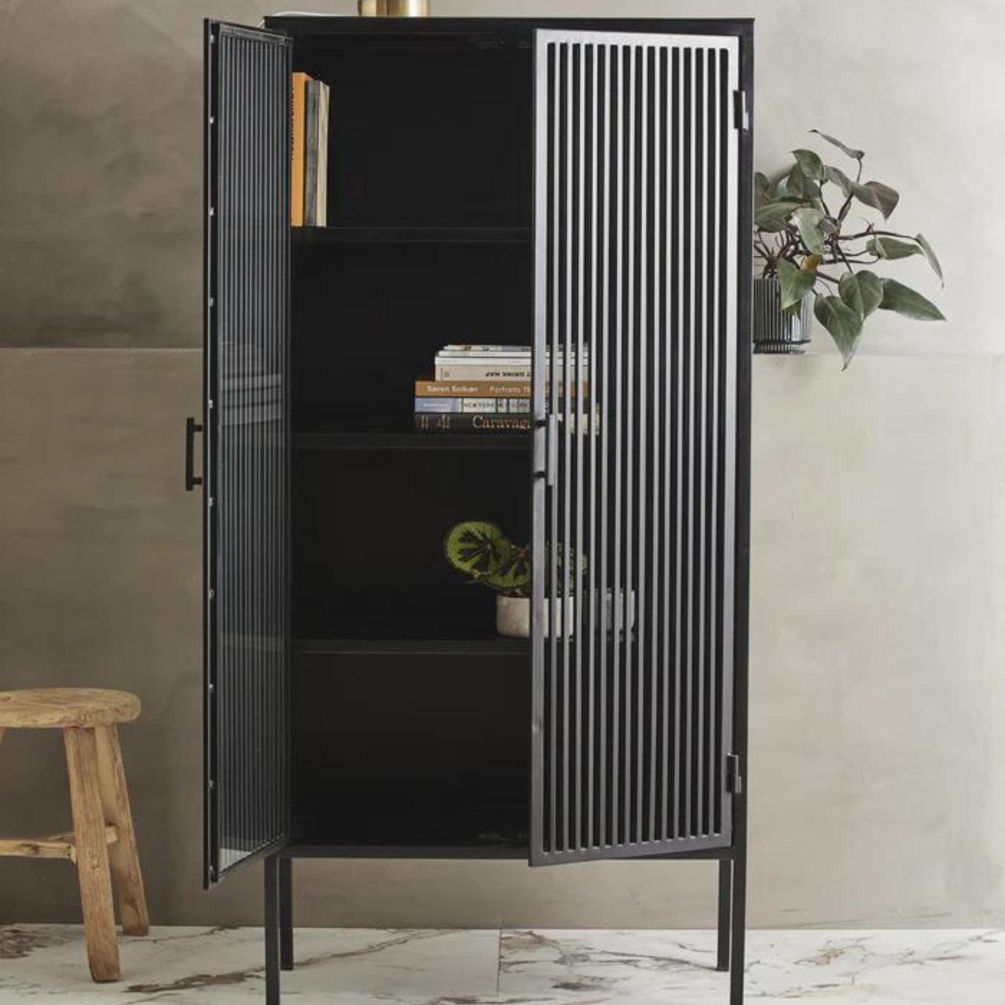 Nordal Liao Black Cabinet 2 Doors Iron - ModernistaLiving