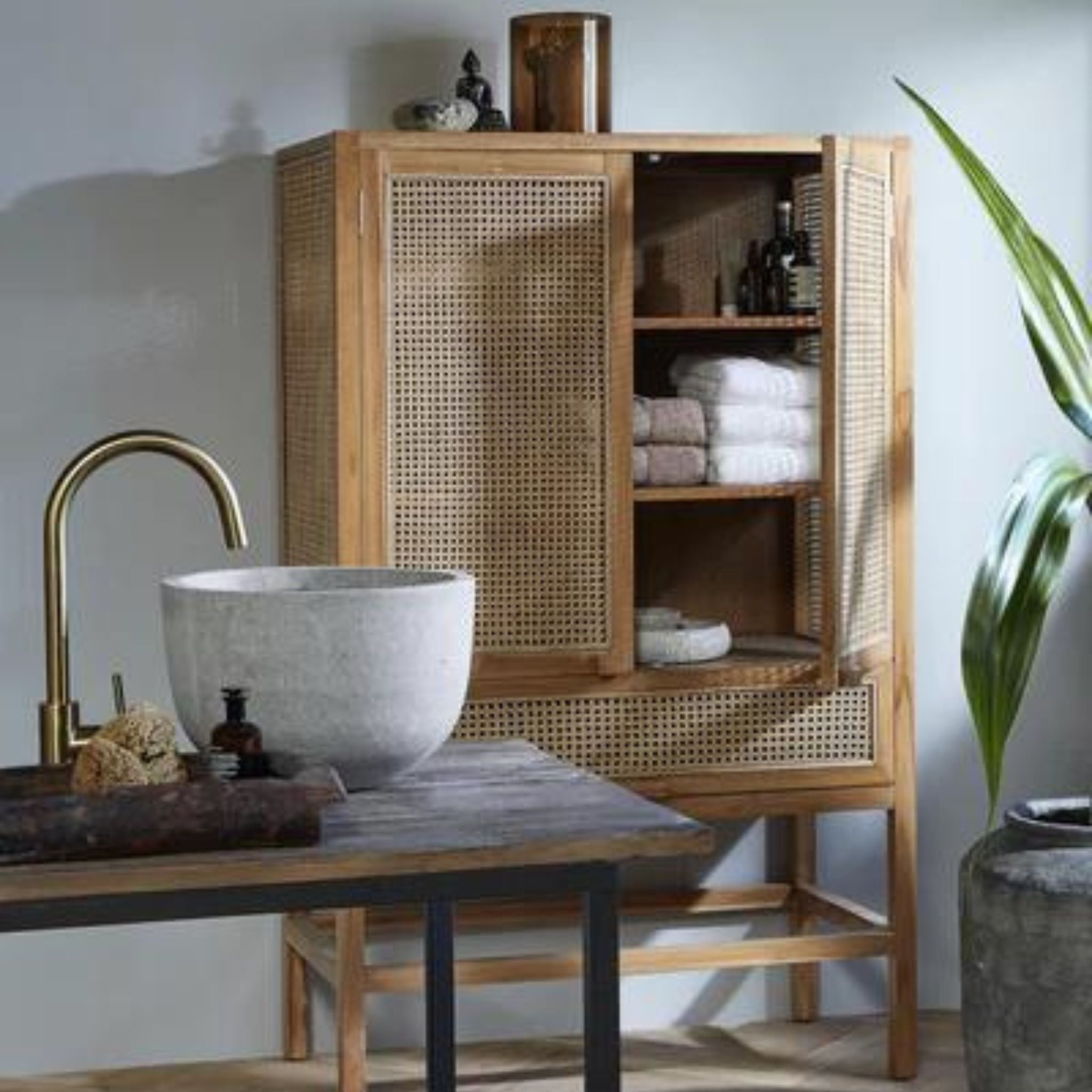 Nordal Merge Cabinet Nature With Rattan - ModernistaLiving