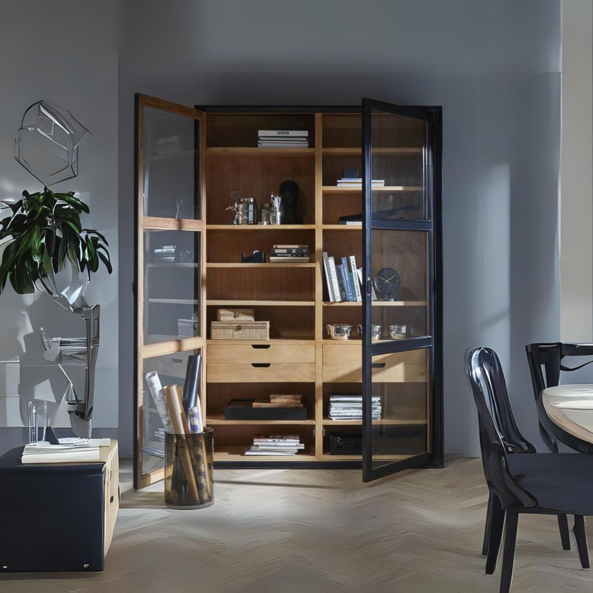 Nordal Viva Cabinet w/Glass Doors + Drawers Black - ModernistaLiving