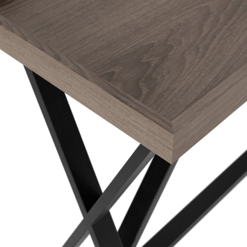 D.I. Designs Pershore Console Table Aged Oak Crossed Black Metal Legs - ModernistaLiving