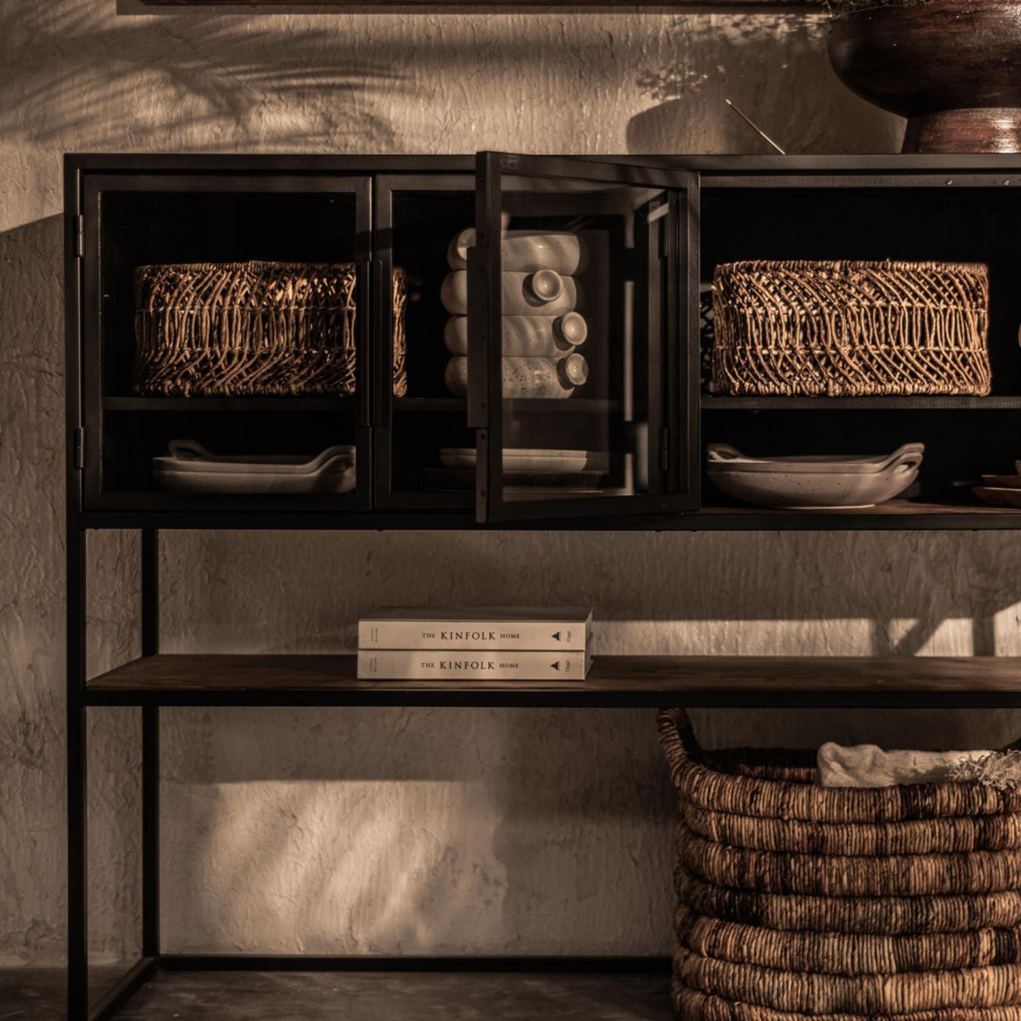 dBodhi Salvage High Dresser Sideboard 4 Glass Doors 1 Open Tack Reclaimed Teak - ModernistaLiving