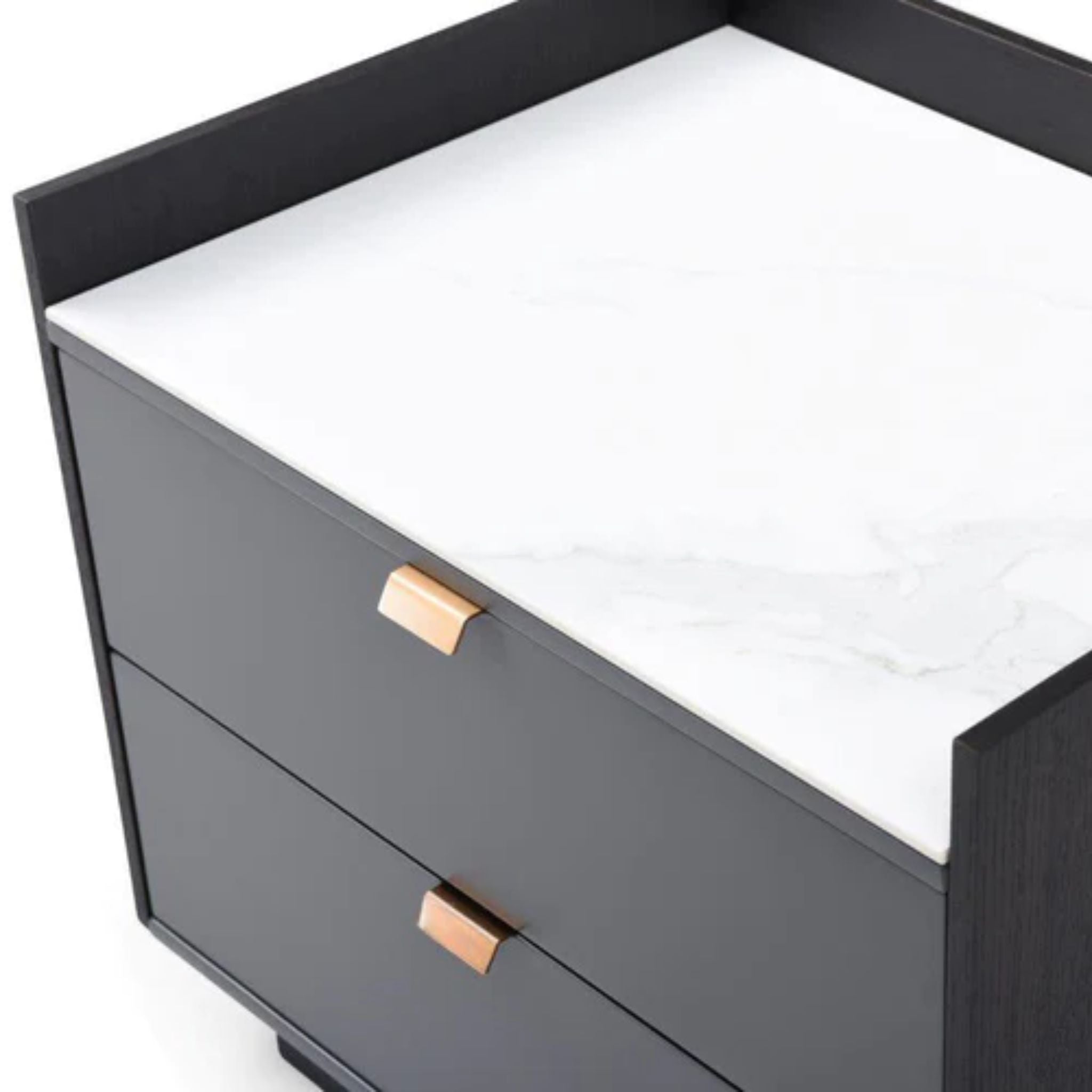 Tommy Franks Saviour Bedside Table - White Marble & Anthracite/Grey Wash Oak