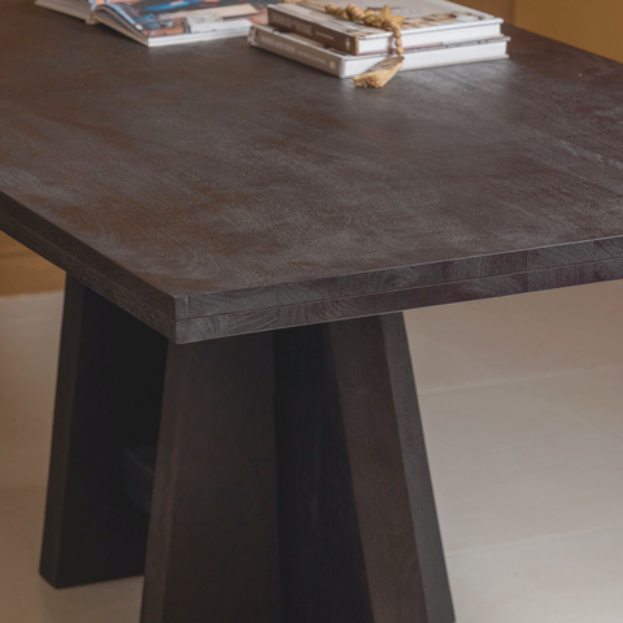 Woood Kean Dining Table with Centre Leg Mango Wood Black - ModernistaLiving