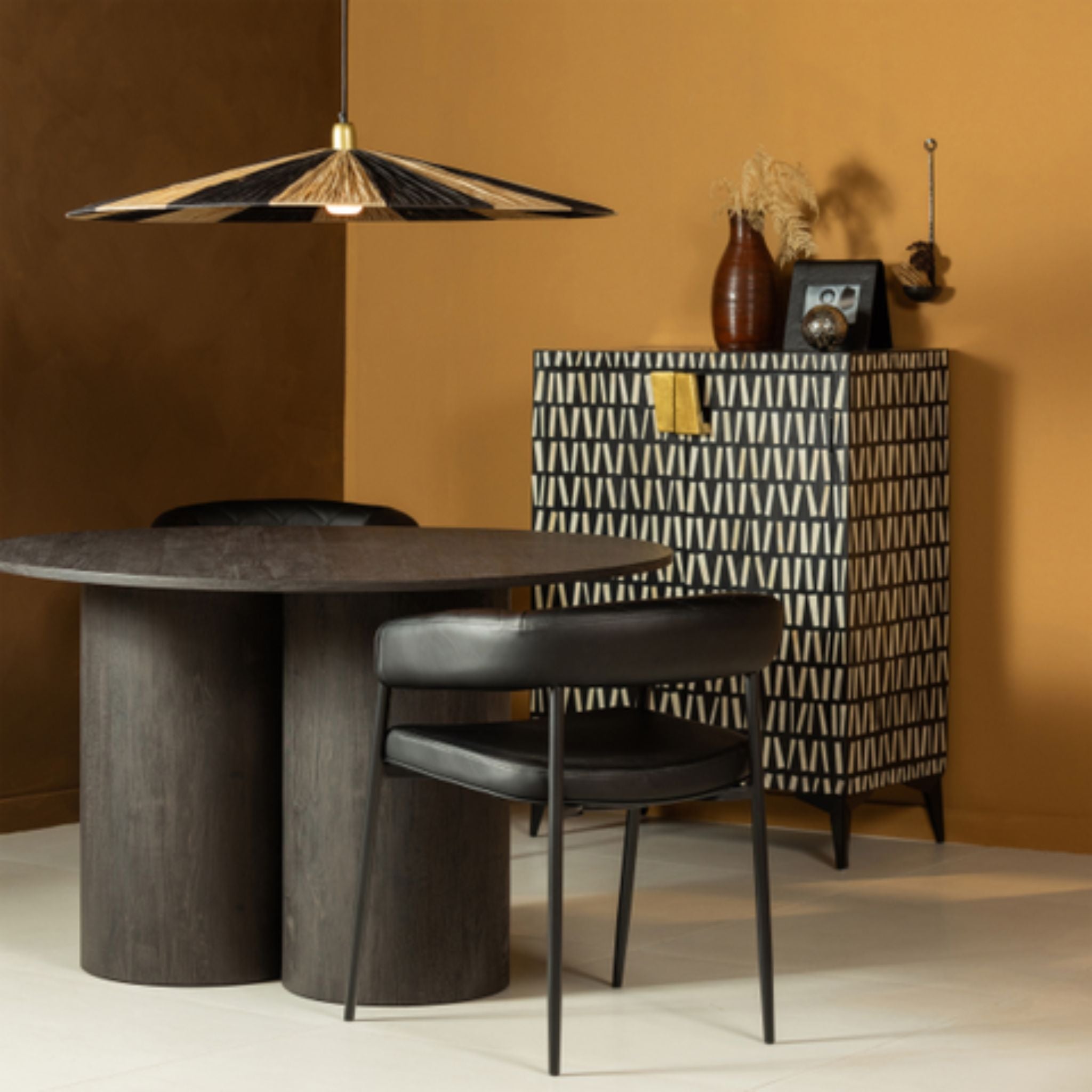 Woood Oona Dining Table Round with 3-Leg MDF Dark Brown - ModernistaLiving