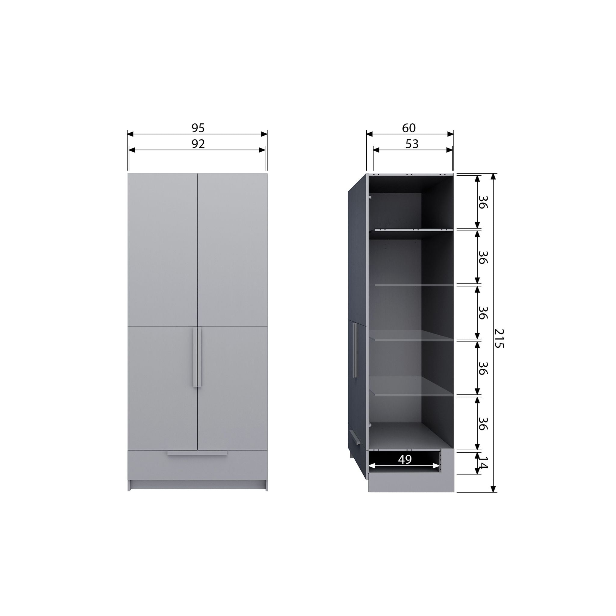 Woood Pure Modular 2 Door Wardrobe Split Concrete Grey (FSC) - ModernistaLiving