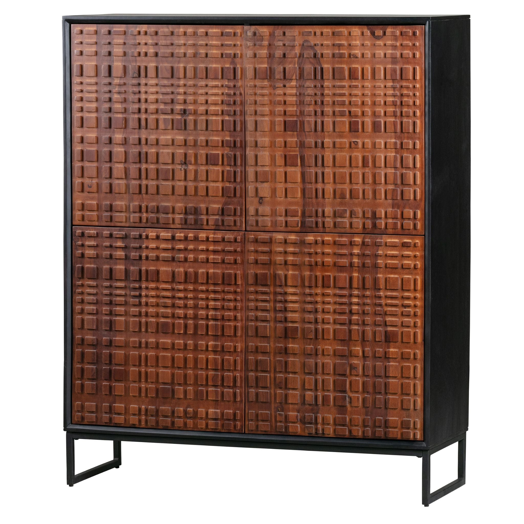 BePureHome Nuts 4 Door Cabinet Sheesam Wood Walnut Black - ModernistaLiving