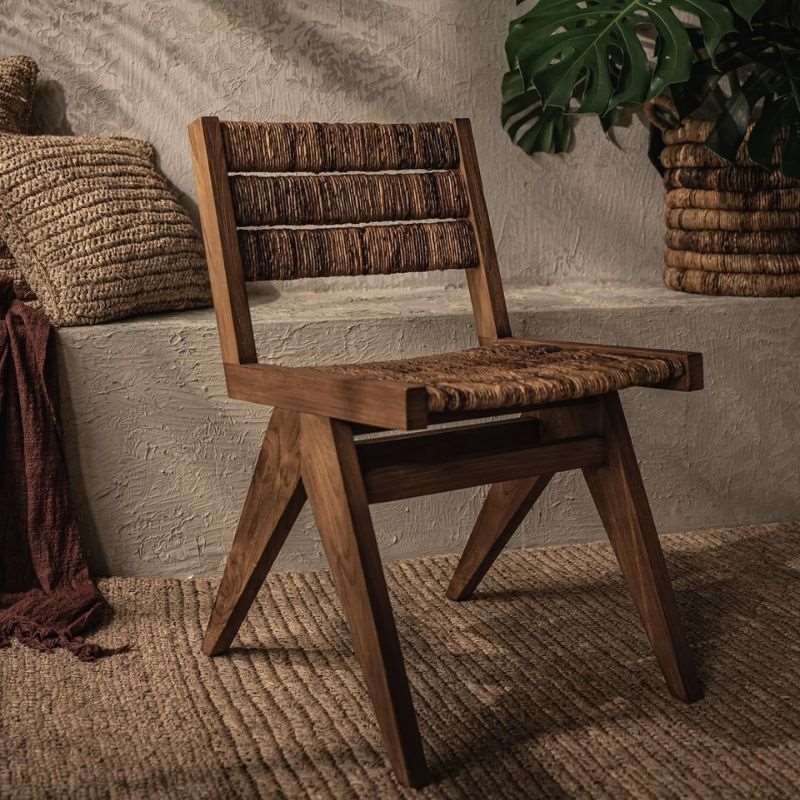 dBodhi Caterpillar Brawny Dining Chair Teak Wood Handwoven Abaca Seating - ModernistaLiving