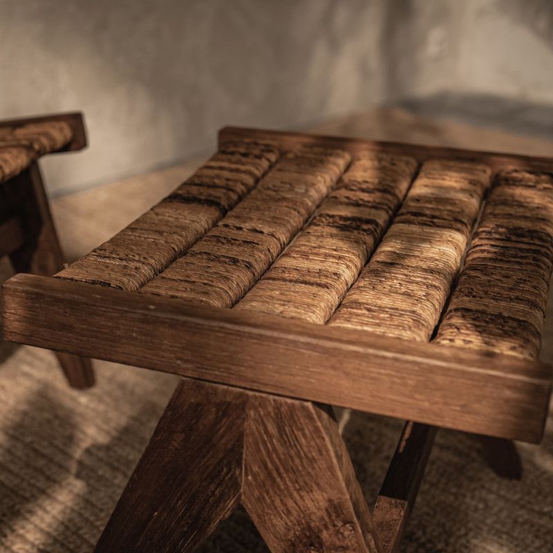 dBodhi Caterpillar Brawny Footstool Teak Wood Handwoven Abaca - ModernistaLiving