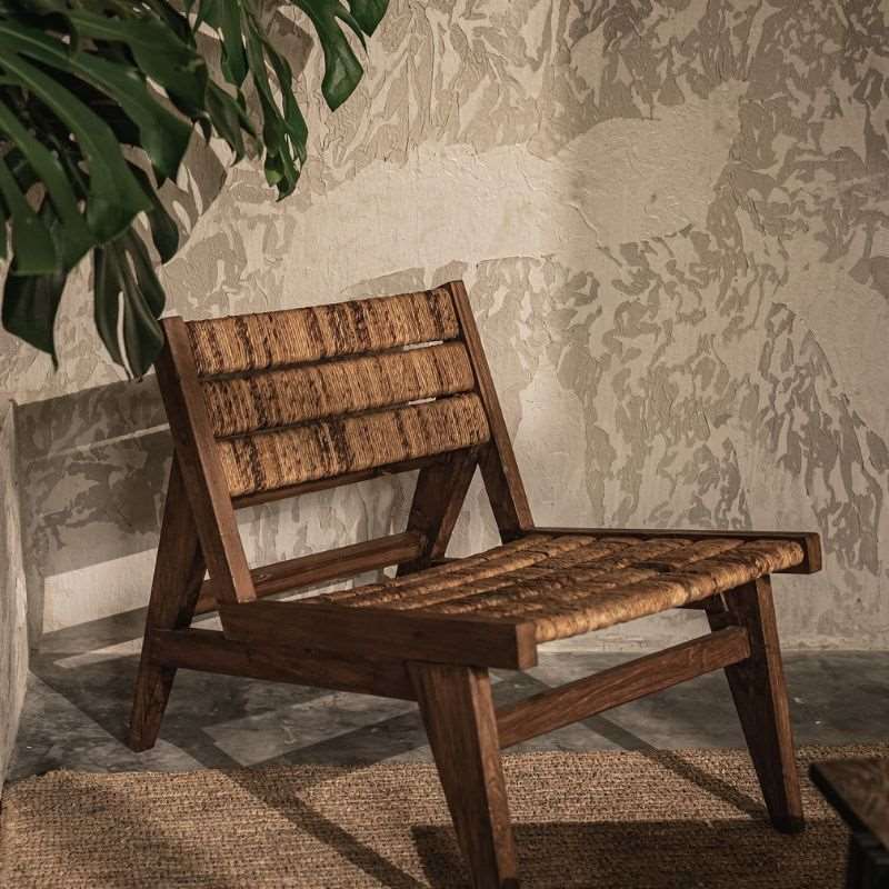 dBodhi Caterpillar Brawny Lounge Chair Teak Wood Handwoven Abaca Seating - ModernistaLiving