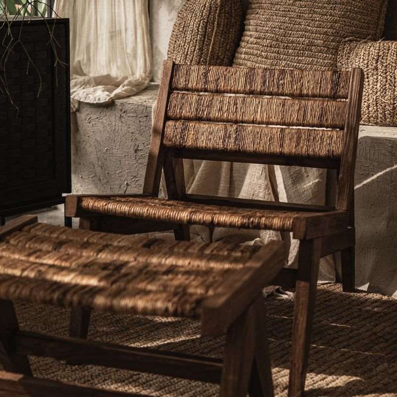 dBodhi Caterpillar Brawny Lounge Chair Teak Wood Handwoven Abaca Seating - ModernistaLiving