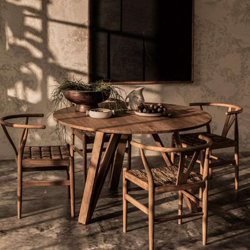 dBodhi Caterpillar Twin Dining Chair Natural Teak Wood Handwoven Abaca Seating - ModernistaLiving